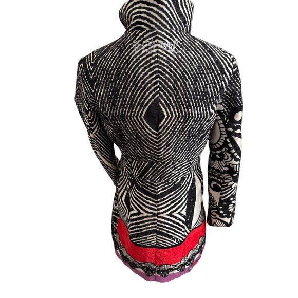 VTG Artsy Desigual We love Womens 40 Patchwork Tapestry Trench Coat Jacket Retro - Picture 12 of 16